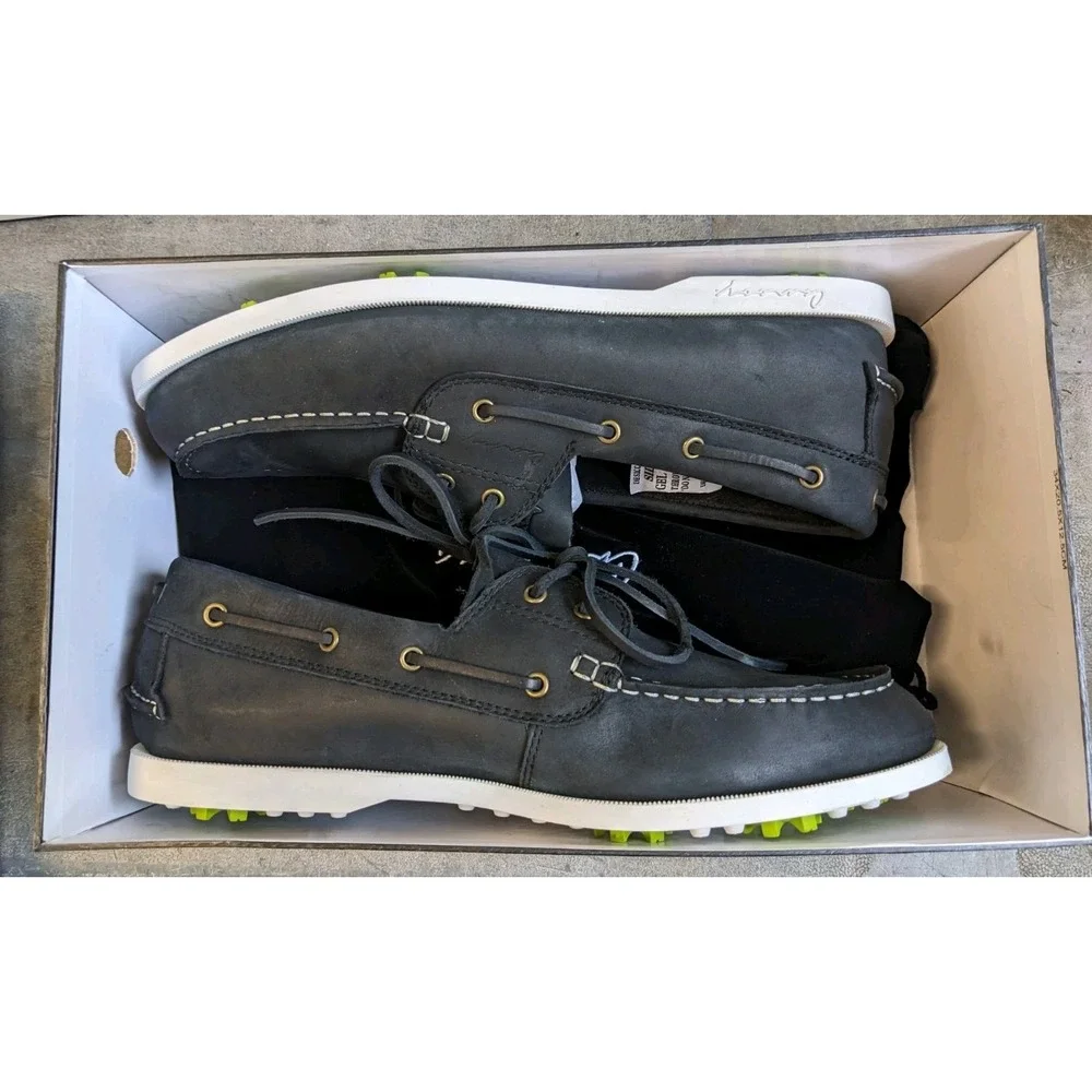 NEW Canoos 2.0 Golf Shoes Mens 11 Hudson Gray & White Leather Boat Shoe Loafer